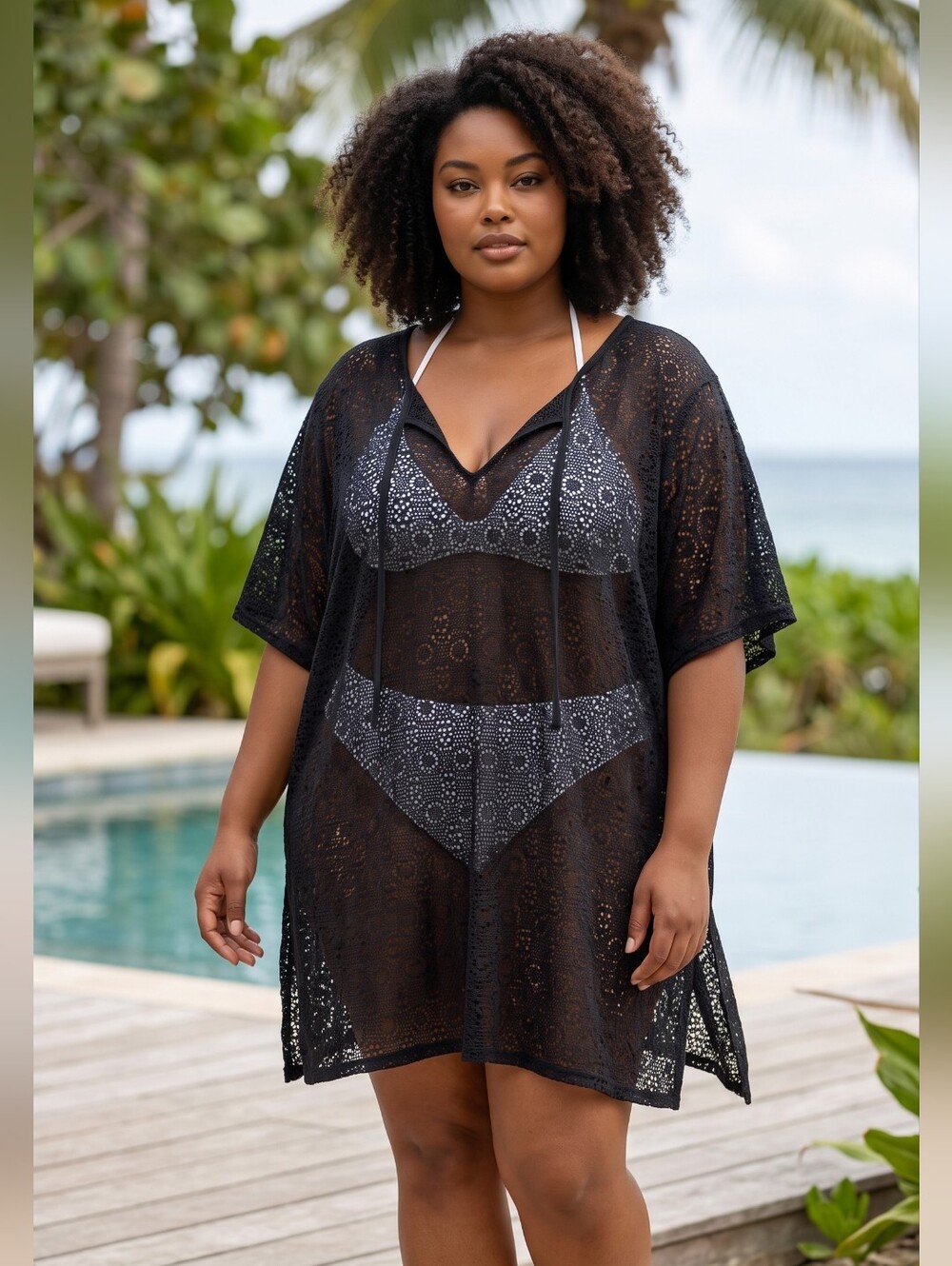 Black Crochet Swim Cover-Up by Jaclyn Smith